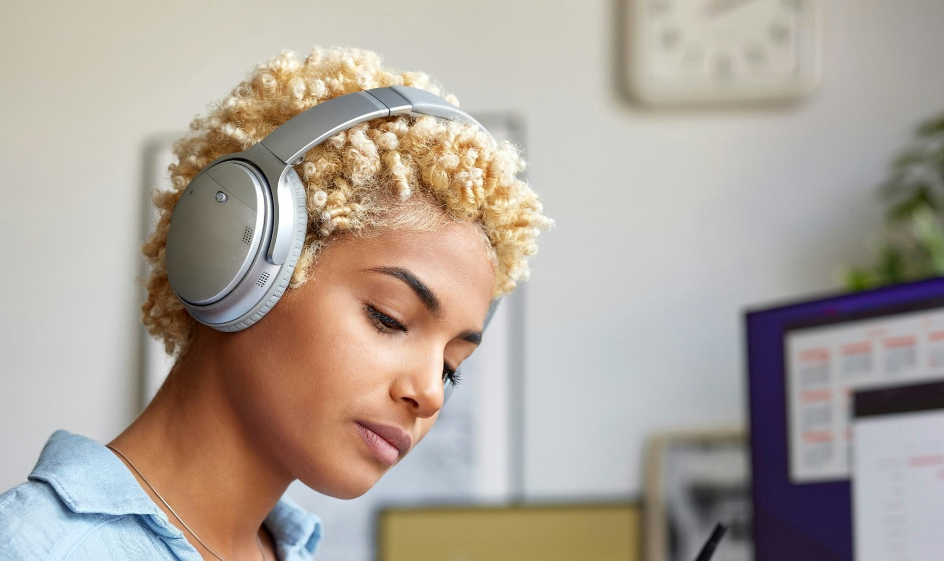 Woman wearing headphones
