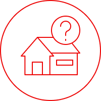 red house inside a circle with question mark